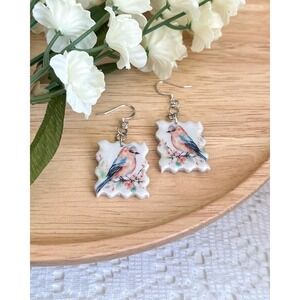 Blue Bird Earrings: Watercolor Wildlife, Hypoallergenic Polymer Clay